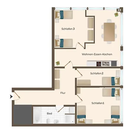 Workers F17 - Mit 3 Schlafzimmern Für 6 Personen